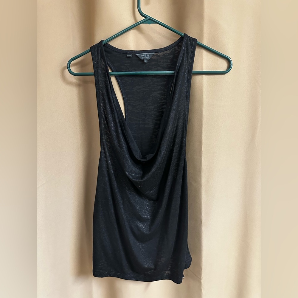 Guess- Cowl neck top black sparkly, cotton material